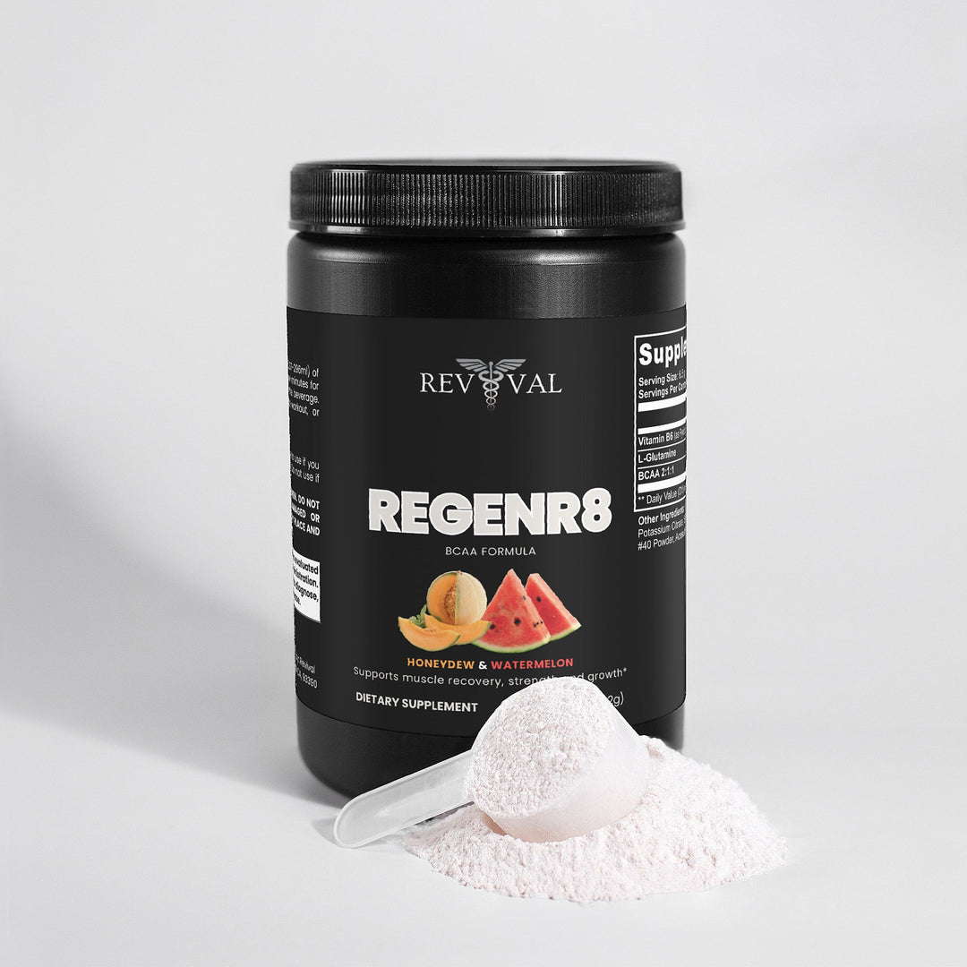Black supplement container labeled &