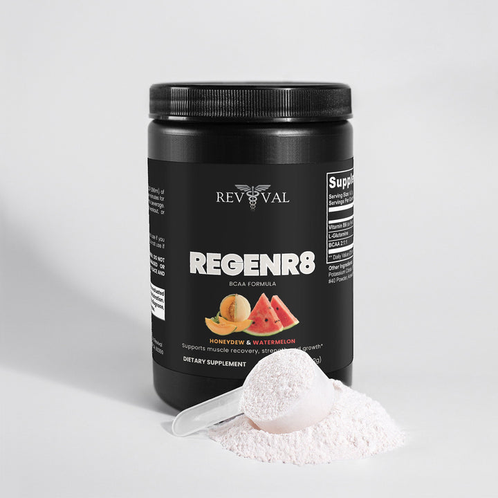 Black supplement container labeled &